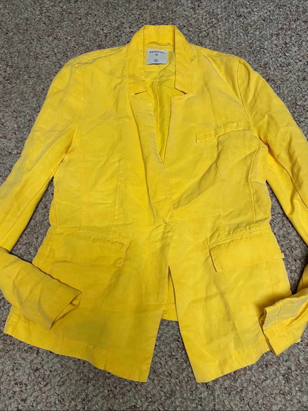 Sandwich linen lemon yellow asymmetrical hem blazer